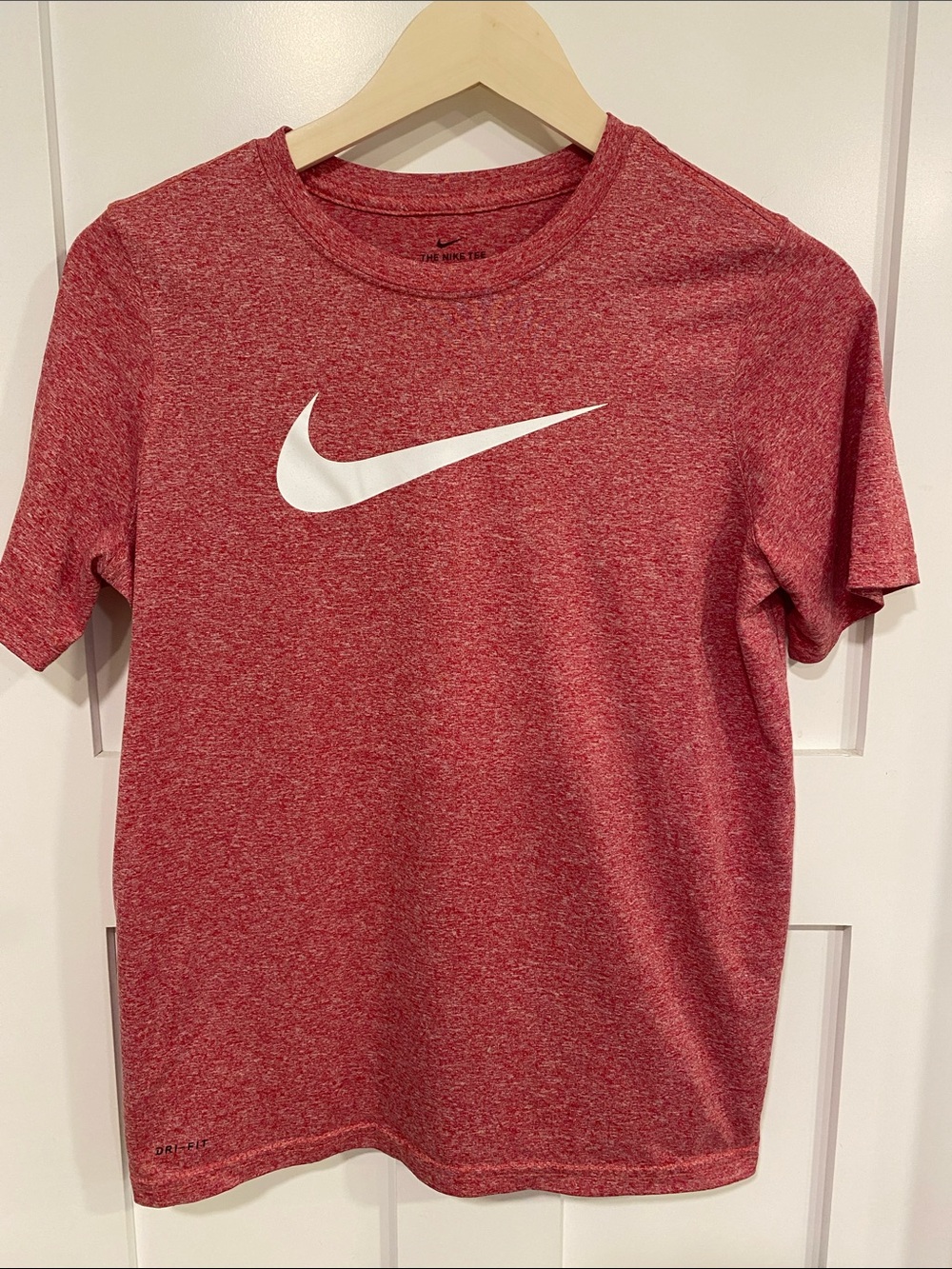 Nike Red Heather Short Sleeve Tee with White Swoosh